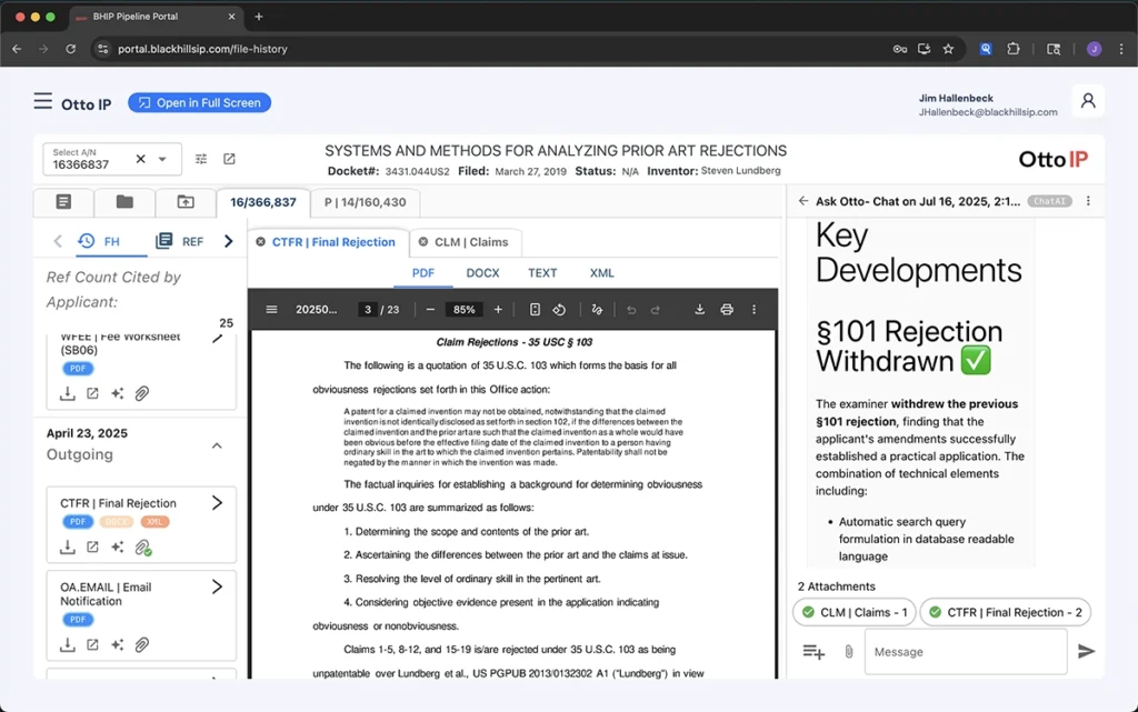 Otto IP™, Patent Law AI, Virtual IP Assistant mockup
