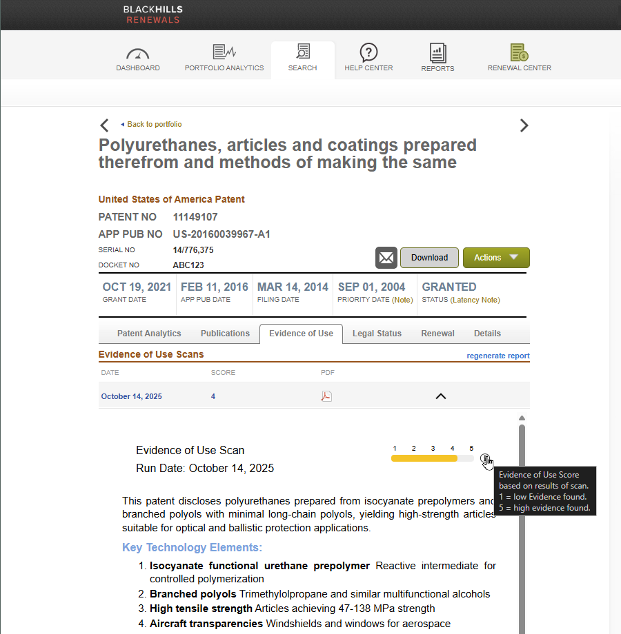 Evidence of Use Scanning with Black Hills AI IP Renewals