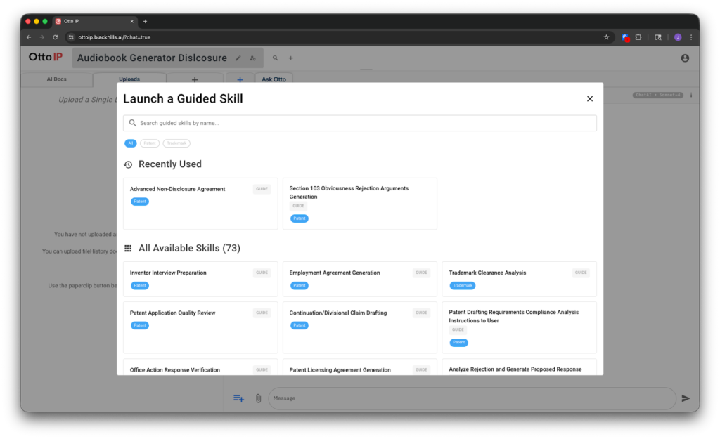 Select a Guided Skill with Otto IP from Black Hills Ai